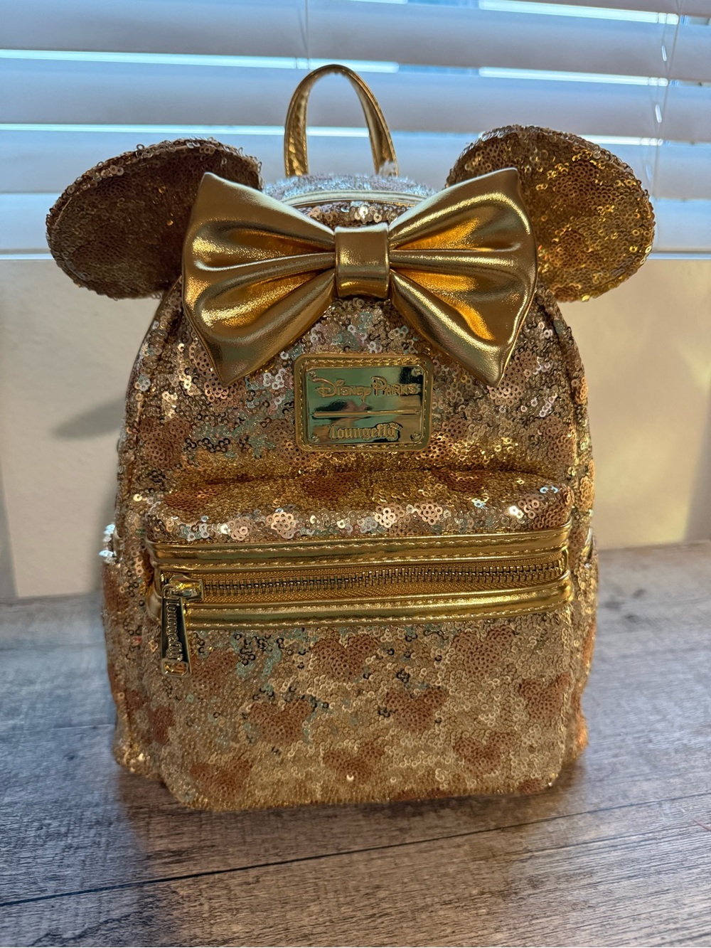 NWT Disney Parks Gold Sequin Hidden Minnie Ear Loungefly Mini Backpack